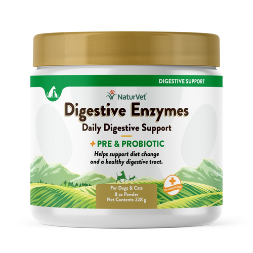 NaturVet Digestive Enzymes Powder with Prebiotics and Probiotics for Dogs and Cats