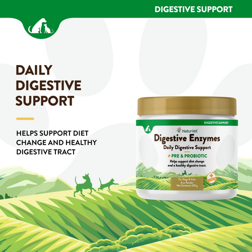 NaturVet Digestive Enzymes Powder with Prebiotics and Probiotics for Dogs and Cats