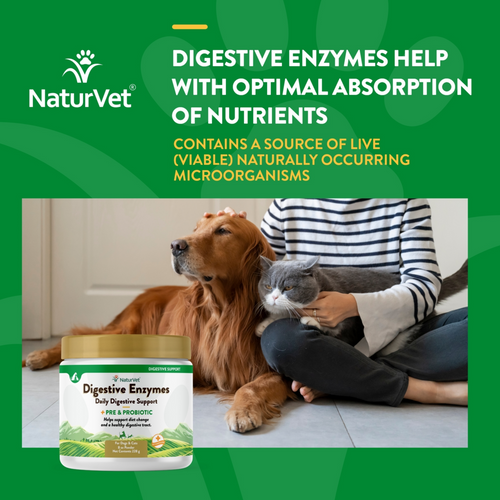 NaturVet Digestive Enzymes Powder with Prebiotics and Probiotics for Dogs and Cats