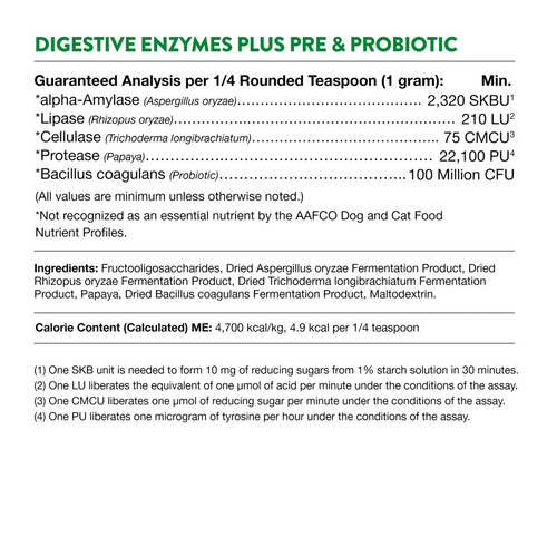 NaturVet Digestive Enzymes Powder with Prebiotics and Probiotics for Dogs and Cats