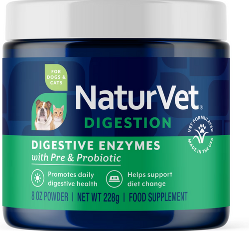 NaturVet Digestive Enzymes Powder with Prebiotics and Probiotics for Dogs and Cats