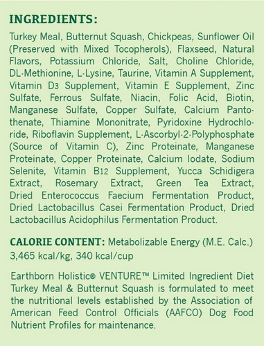 Earthborn Holistic Venture Limited Ingredient Grain Free Turkey Meal and Pumpkin Dry Dog Food