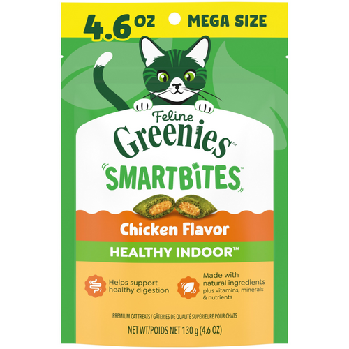 Greenies Feline SmartBites Healthy Indoor Natural Chicken Flavor Soft & Crunchy Adult Cat Treats