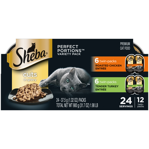 Sheba Cuts In Gravy Roasted Chicken Entre & Tender Turkey Entre Multipack Perfect Portions Twinpack Wet Cat Food