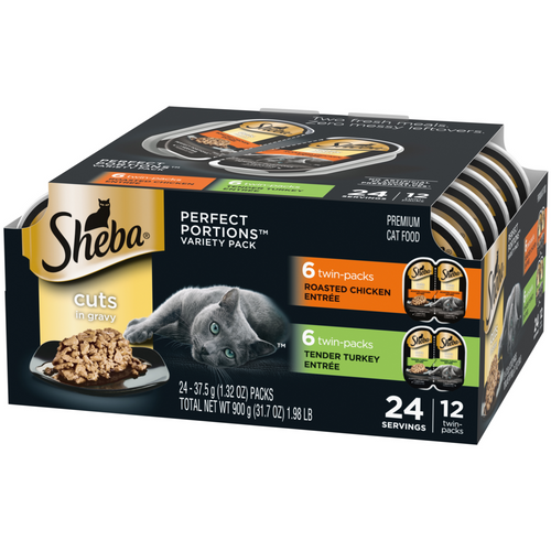 Sheba Cuts In Gravy Roasted Chicken Entre & Tender Turkey Entre Multipack Perfect Portions Twinpack Wet Cat Food