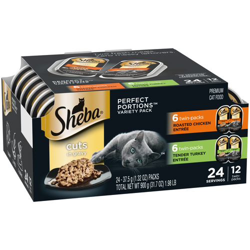 Sheba Cuts In Gravy Roasted Chicken Entre & Tender Turkey Entre Multipack Perfect Portions Twinpack Wet Cat Food