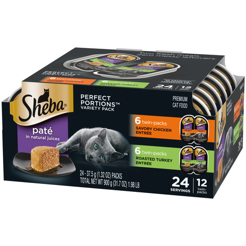 Sheba Pate Variety Pack Savory Chicken & Roasted Turkey Entres Perfect Portions Twin Pack Wet Cat Food