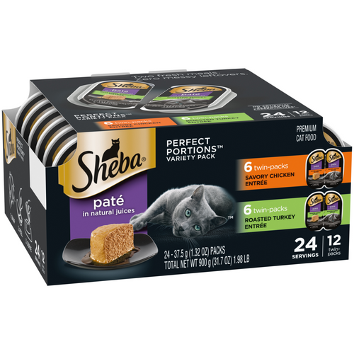 Sheba Pate Variety Pack Savory Chicken & Roasted Turkey Entres Perfect Portions Twin Pack Wet Cat Food