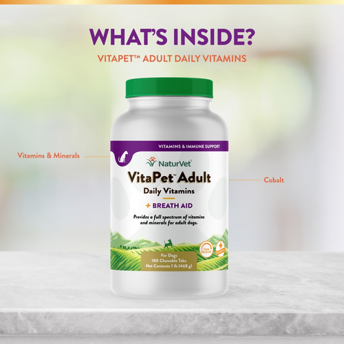 NaturVet VitaPet Adult Daily Vitamin Plus Breath Aid Chewable Tablets for Dogs