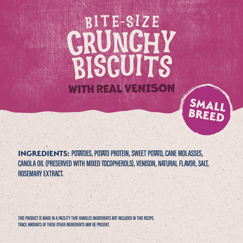 Natural Balance Rewards Crunchy Biscuits Dog Treats for Small Breeds with Real Venison