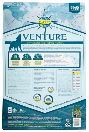 Earthborn Holistic Venture Grain Free Alaska Pollock Meal and Pumpkin Dry Dog Food