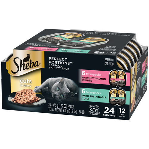 Sheba Perfect Portions Cuts in Gravy Multipack with Salmon and Tuna Wet Cat Food