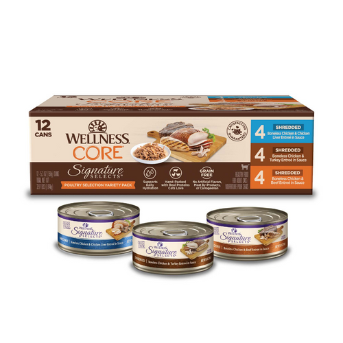 Wellness CORE Signature Selects Shredded Poultry Selection Natural Canned Grain Free Cat Food Variety Pack