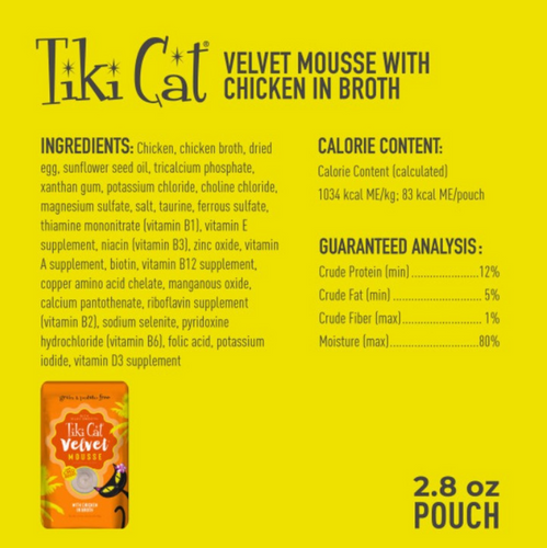 Tiki Cat Velvet Mousse Chicken Wet Cat Food Pouches