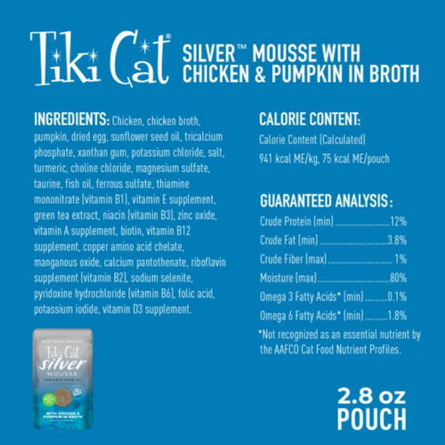 Tiki Cat Silver Mousse Chicken & Pumpkin Wet Cat Food for Seniors Food Pouch