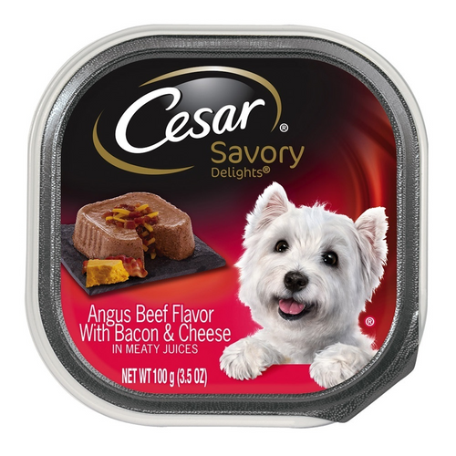 Cesar Loaf & Topper in Sauce Angus Beef Flavor with Bacon & Cheese Grain-Free Small Breed Adult Wet Dog Food Trays