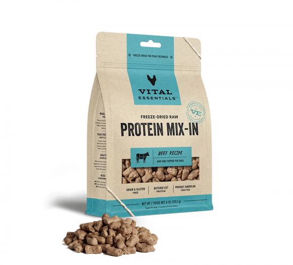 Vital Essentials Freeze Dried Raw Protein Mix In Beef Recipe Mini Nibs Topper for Dogs