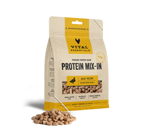 Vital Essentials Freeze Dried Raw Protein Mix In Duck Recipe Mini Nibs Topper for Dogs