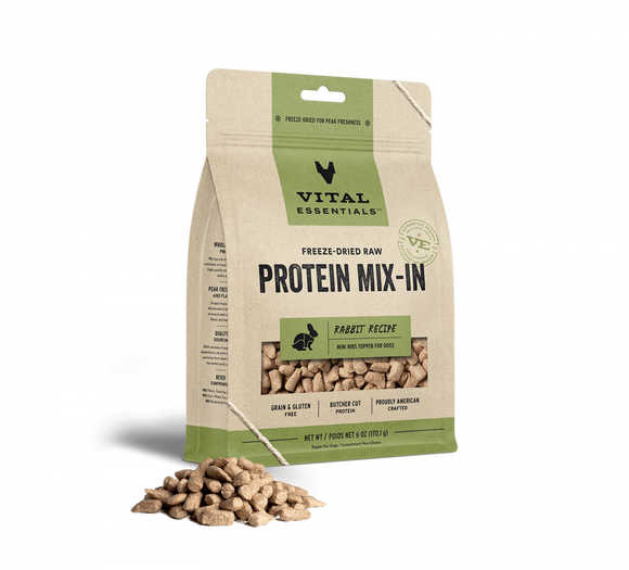 Vital Essentials Freeze Dried Raw Protein Mix In Rabbit Recipe Mini Nibs Topper for Dogs