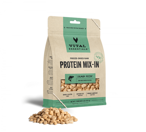 Vital Essentials Freeze Dried Raw Protein Mix In Salmon Recipe Mini Nibs Topper for Dogs