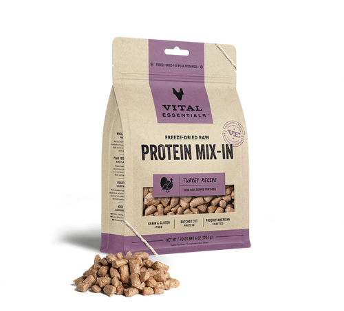 Vital Essentials Freeze Dried Raw Protein Mix In Turkey Recipe Mini Nibs Topper for Dogs