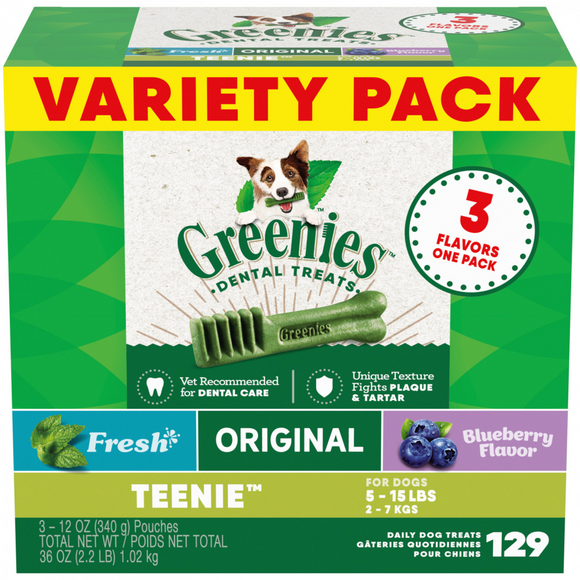 Greenies Teenie Dental Chews Flavored with Spearmint and Blueberry Dog Treats