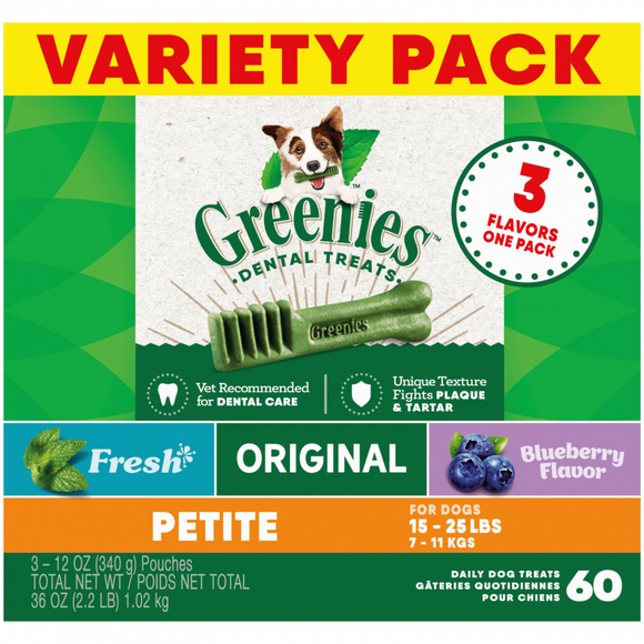 Greenies Petite Dental Chews Flavored with Spearmint and Blueberry Dog Treats