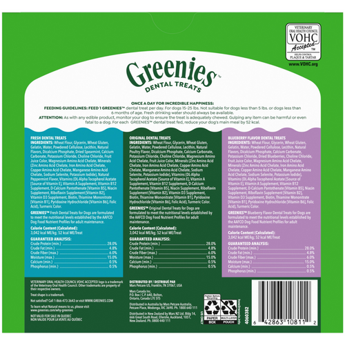 Greenies Petite Dental Chews Flavored with Spearmint and Blueberry Dog Treats