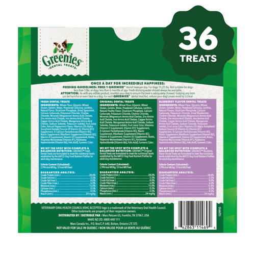 Greenies Regular Chews Flavored with Spearmint and Blueberry Dog Treat