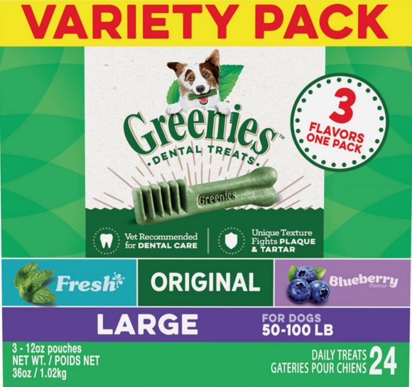 Greenies Large Dental Chews Flavored with Spearmint and Blueberry Dog Treat