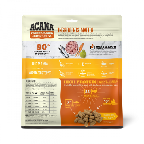 Acana Freeze Dried Dog Food & Topper, Grain Free, High Protein,  Fresh & Raw Animal Ingredients, Free-Run Turkey Recipe, Morsels