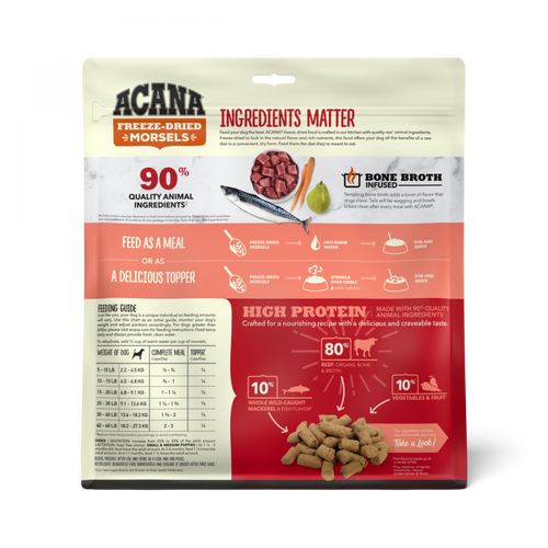 Acana Freeze Dried Dog Food & Topper, Grain Free, High Protein,  Fresh & Raw Animal Ingredients, Ranch-Raised Beef Recipe, Morsels