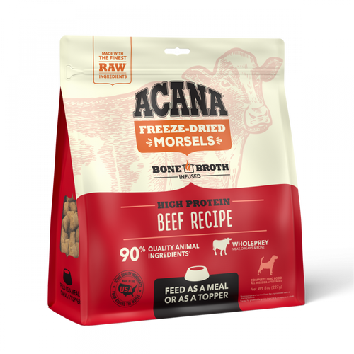 Acana Freeze Dried Dog Food & Topper, Grain Free, High Protein,  Fresh & Raw Animal Ingredients, Ranch-Raised Beef Recipe, Morsels