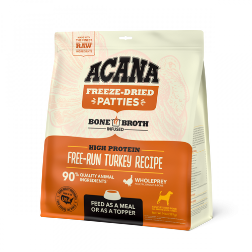 ACANA Freeze Dried Dog Food & Topper, Grain Free, High Protein,  Fresh & Raw Animal Ingredients, Free-Run Turkey Recipe, Patties