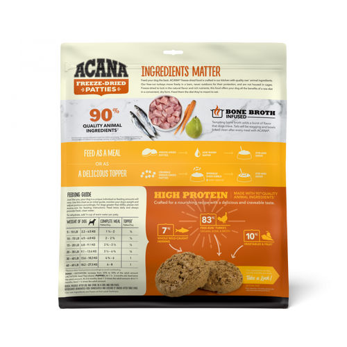 Acana Freeze Dried Dog Food & Topper, Grain Free, High Protein,  Fresh & Raw Animal Ingredients, Free-Run Turkey Recipe, Patties