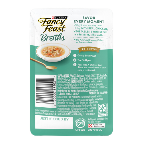 Fancy Feast Broths Classic Chicken, Vegetables & Whitefish Supplemental Cat Food Pouches