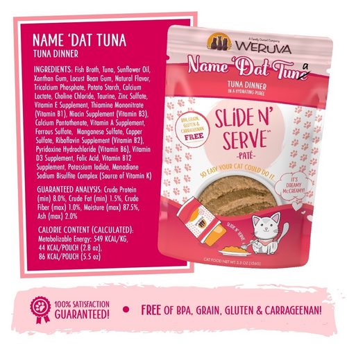 Weruva Slide N' Serve Grain Free Name 'Dat Tuna Tuna Dinner Wet Cat Food Pouch