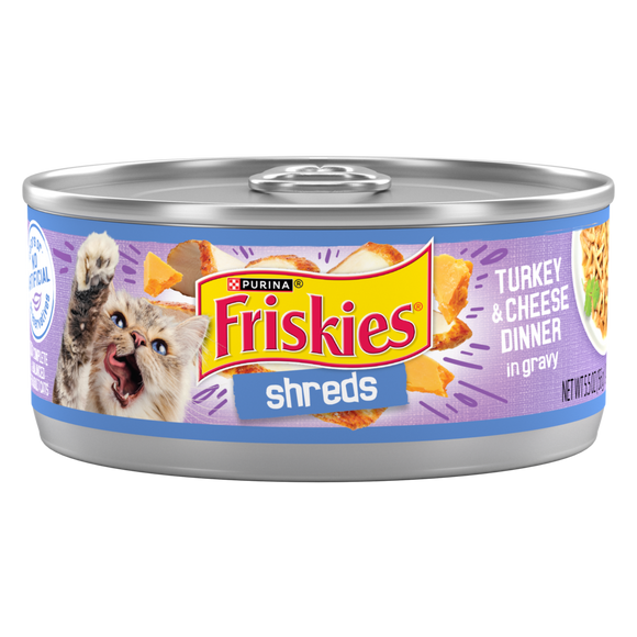 Friskies Savory Shreds Turkey And Cheese Dinner In Gravy Canned Cat Food