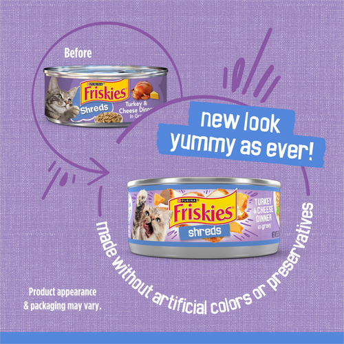 Friskies Savory Shreds Turkey And Cheese Dinner In Gravy Canned Cat Food