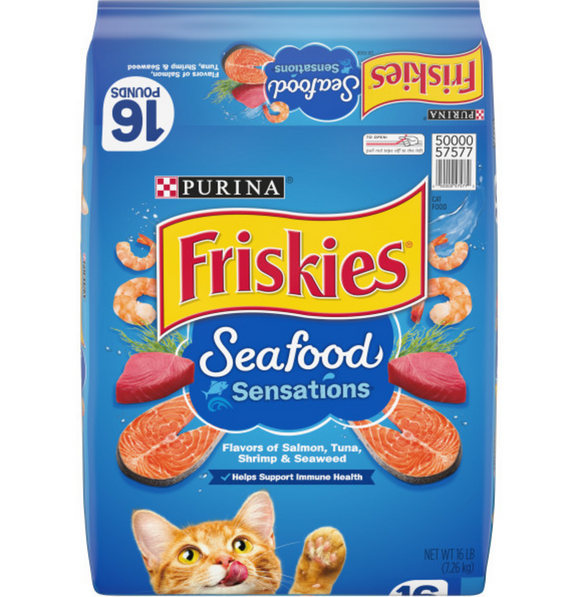 Friskies Dry Cat Food Seafood Sensations With Salmon, Tuna, and Shrimp Flavors