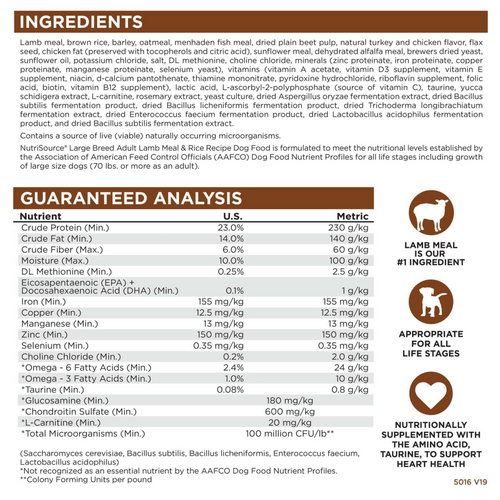 NutriSource Large Breed Adult Lamb & Rice Dry Dog Food