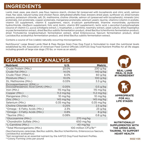 NutriSource Grain Free Large Breed Lamb Dry Dog Food