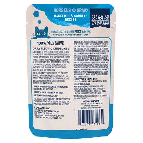 Natural Balance Original Ultra Platefulls Wet Cat Food, Mackerel & Sardine Morsels in Gravy Recipe
