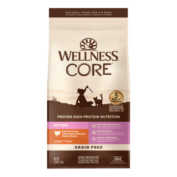 Wellness CORE Grain Free Natural Kitten Health Turkey, Turkey Meal and Chicken Recipe Dry Cat Food