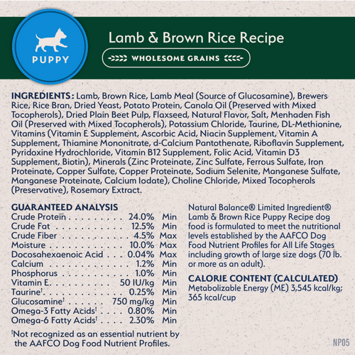 Natural Balance Limited Ingredient Puppy Dry Dog Food, Lamb & Brown Rice Recipe