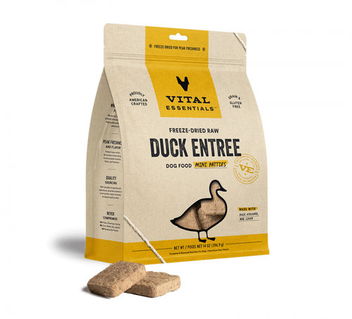 Vital Essentials Freeze Dried Grain Free Duck Mini Patties Entree for Dogs Food