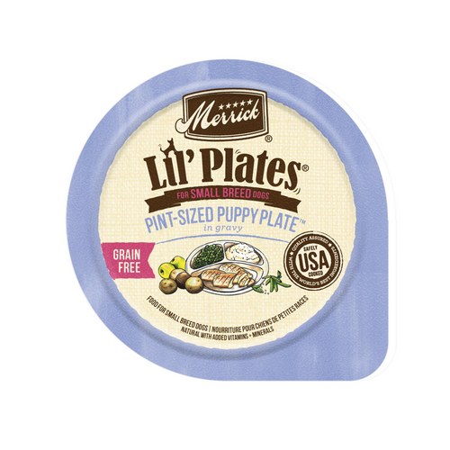 Merrick Lil' Plates Small Breed Grain Free Pint Size Puppy Plate in Gravy Dog Food Tray