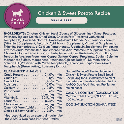 Natural Balance Limited Ingredient Grain Free Dry Dog Food for Small Breeds, Chicken & Sweet Potato Recipe