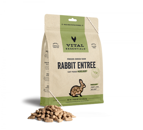 Vital Essentials Grain Free Rabbit Mini Nibs Freeze Dried Raw Food for Cats