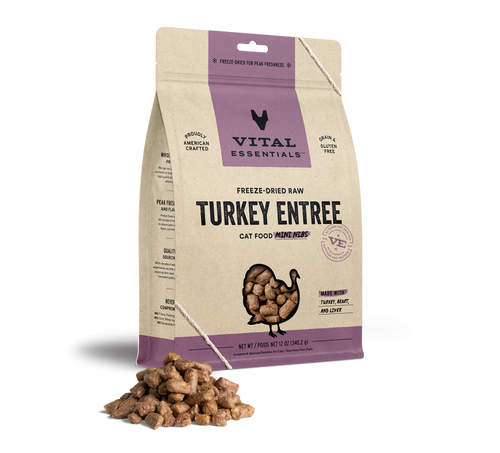 Vital Essentials Grain Free Turkey Mini Nibs Freeze Dried Raw Food for Cats